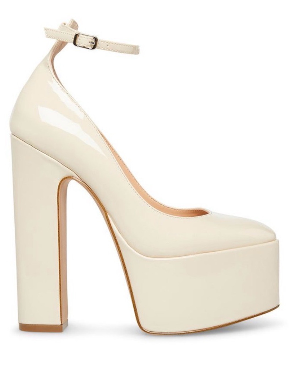 Steve Madden Ivory Patent Platform Ankle-Strap Pumps